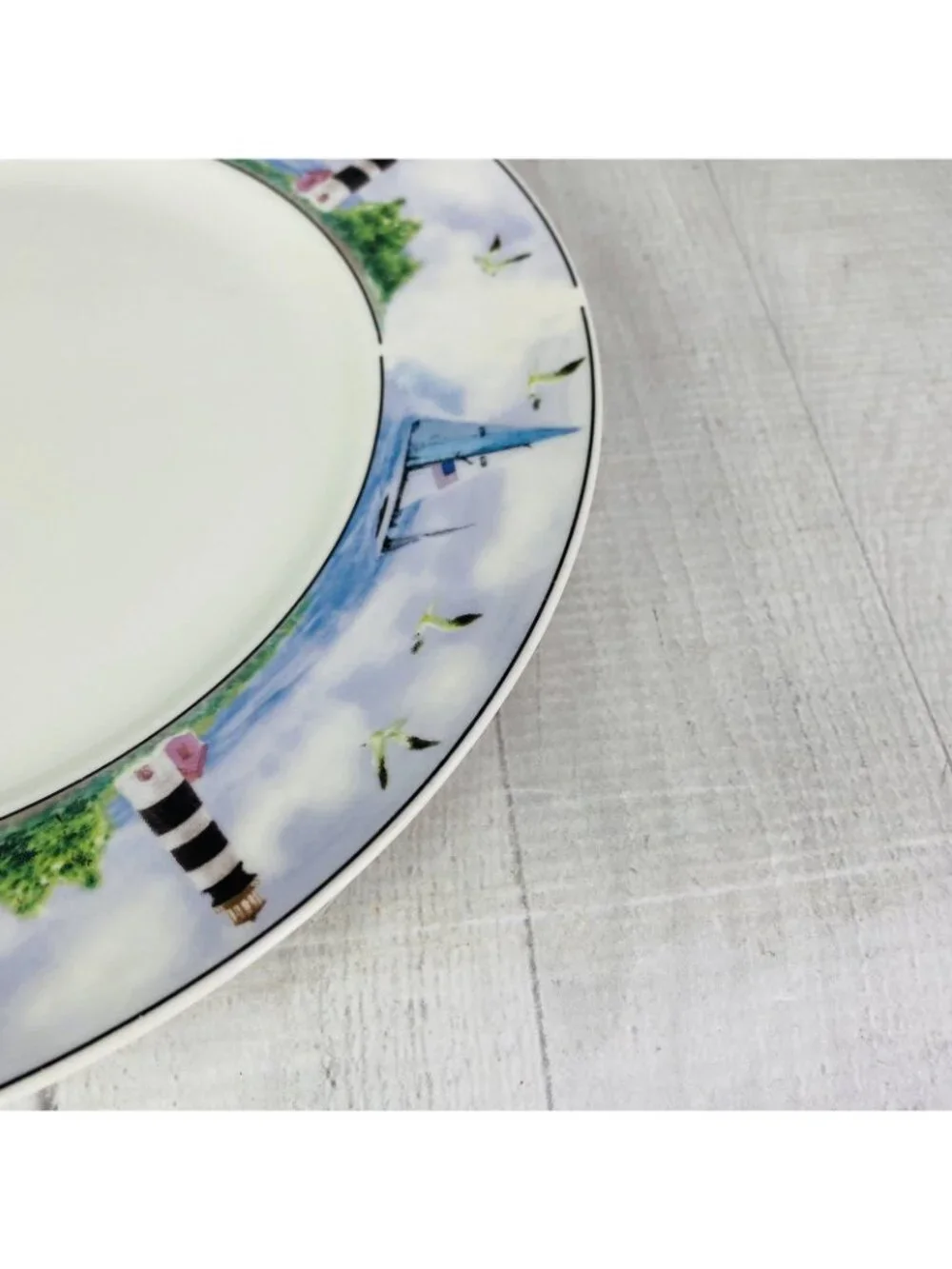 Thomson Pottery LIGHTHOUSE Birds Boats Coastal Stoneware Dinner Plates Set of 4